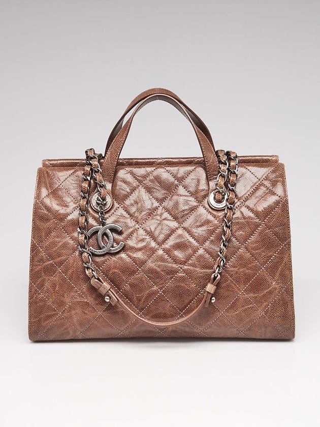Chanel Brown Quilted Glazed Calfskin Leather Crave CC Tote Bag
