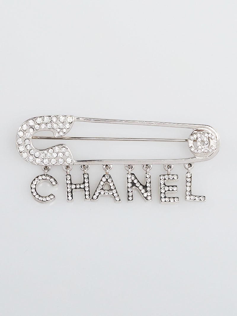 Chanel Silvertone Metal and Crystal CHANEL Pin Brooch - Yoogi's Closet