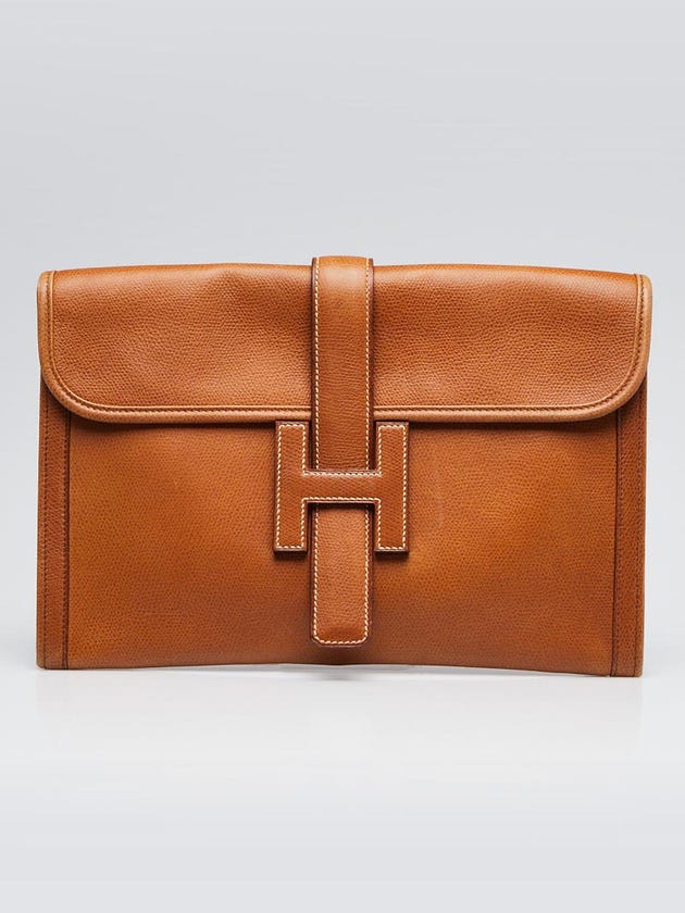 Hermes Vintage Gold Epsom Leather Jige PM Clutch Bag