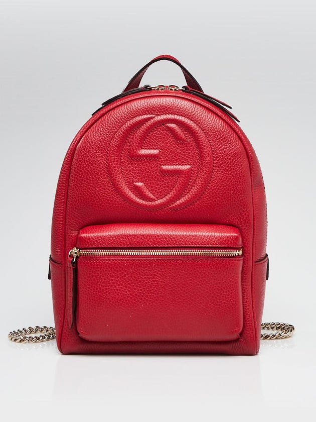 Gucci Red Pebbled Leather Soho Chain Backpack Bag