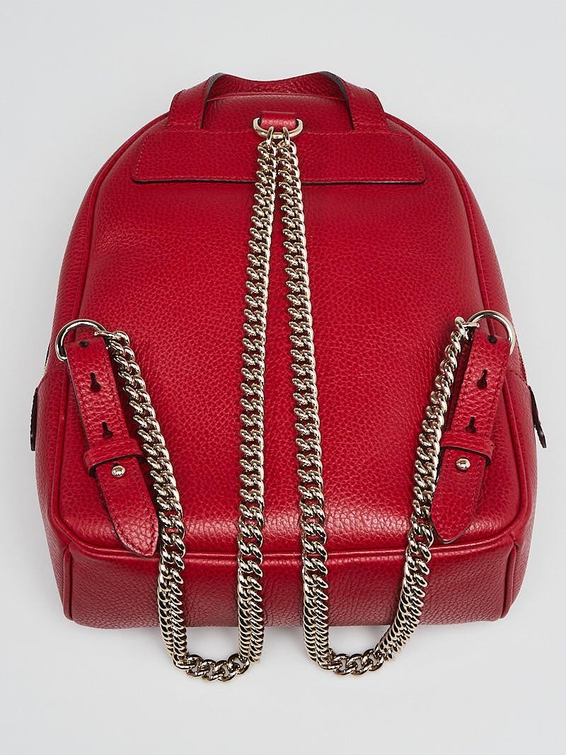 Gucci Red Pebbled Leather Soho Chain Backpack Bag | Yoogi's Closet