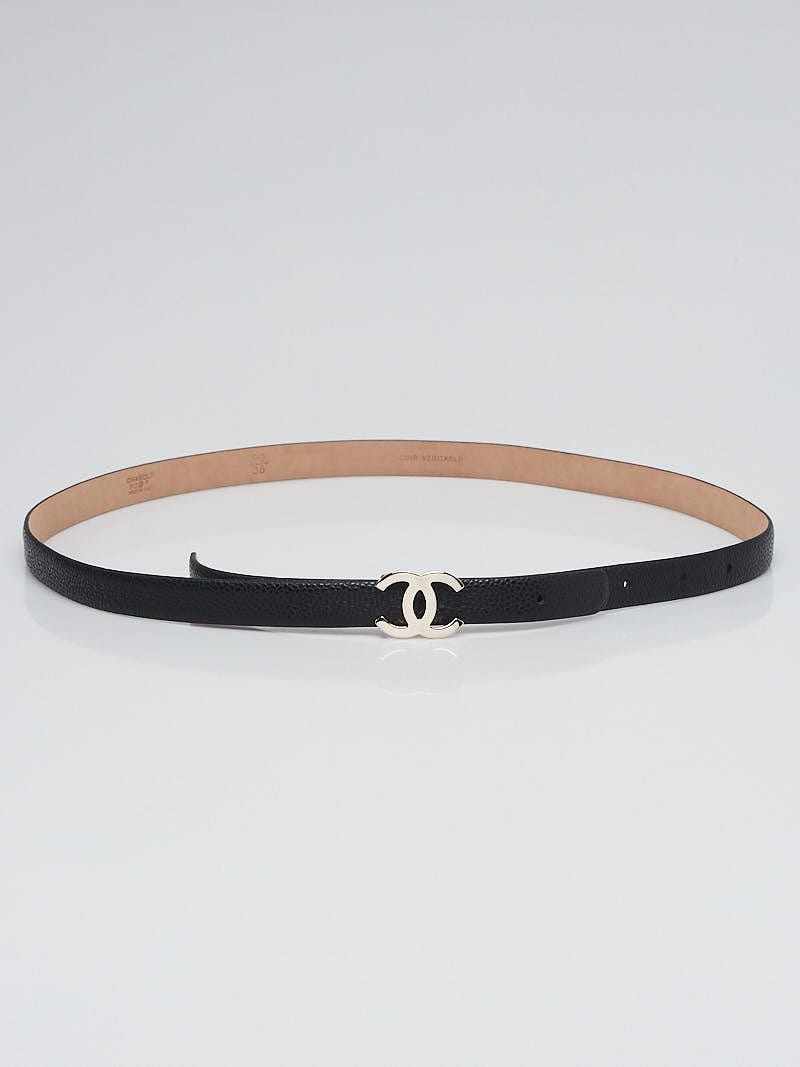 Chanel Black Caviar Leather Skinny CC Belt Size 90/36 - Yoogi's Closet