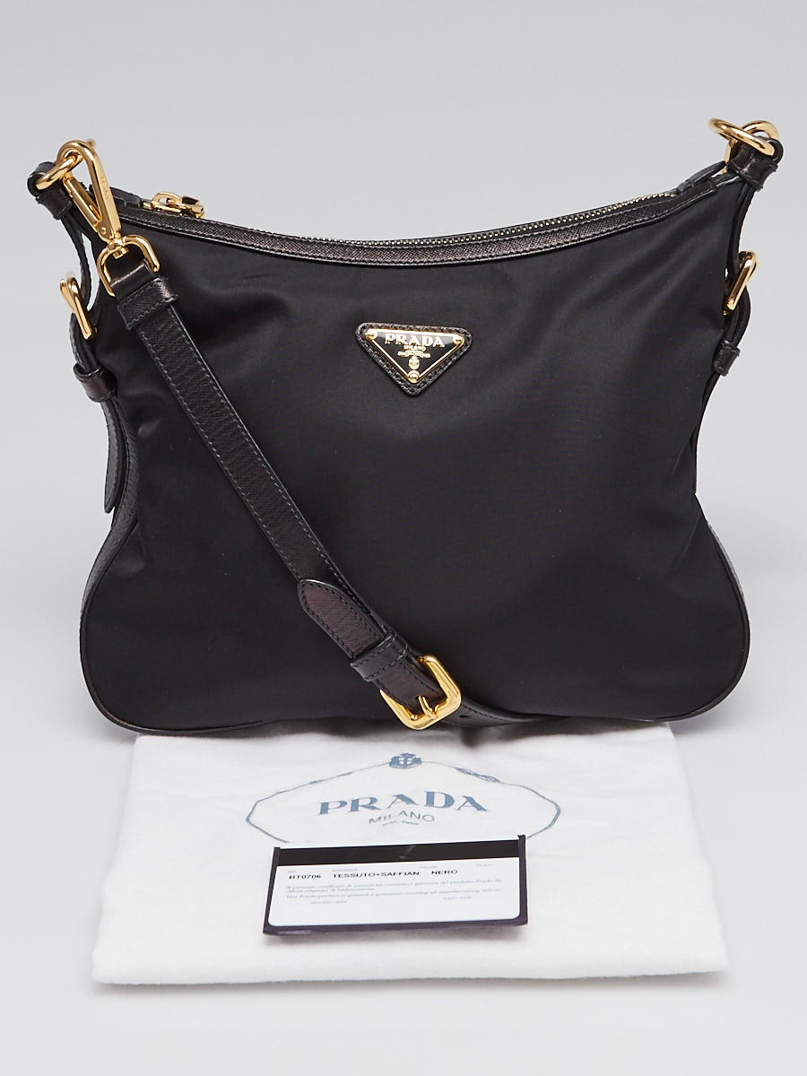 Prada Tessuto Nylon Saffiano Trim Chain Black Cross Body Bag