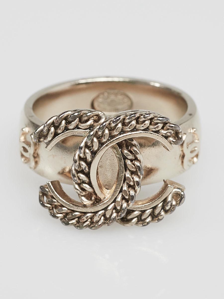 Chanel Goldtone Metal Braided CC Ring Size 6.5