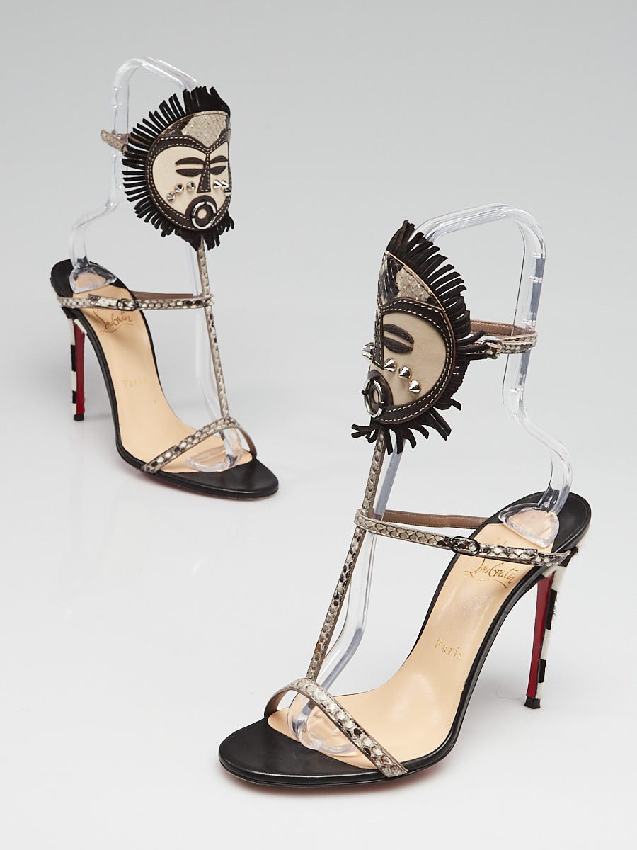 Christian Louboutin Grey Python Kimpa Maskcuff T-strap Sandals 