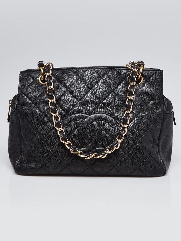 Chanel Black Quilted Caviar Leather Petite Timeless Shopping Tote Bag