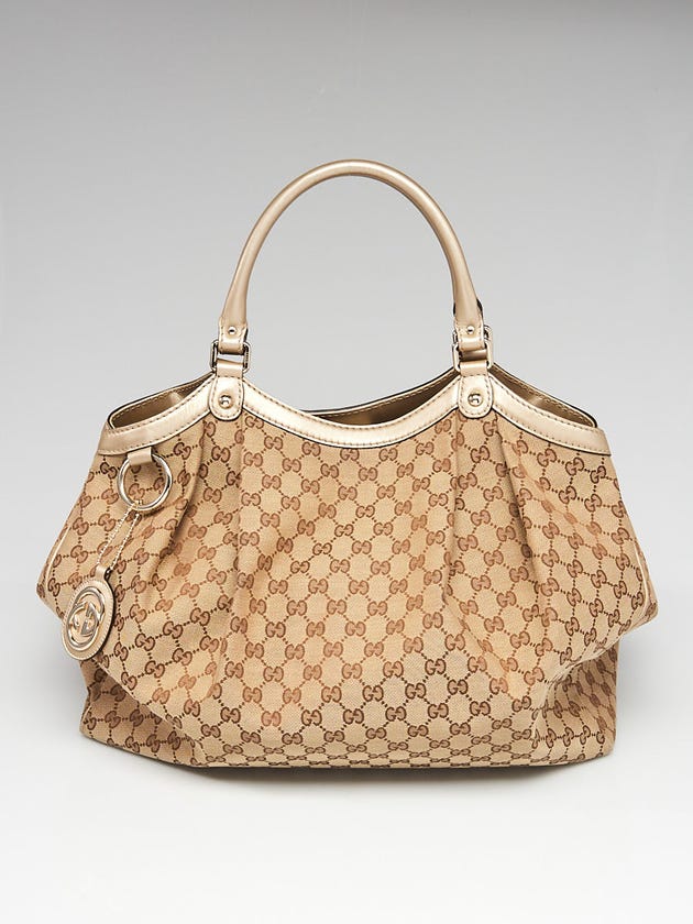 Gucci Beige/Gold GG Canvas Large Sukey Tote Bag
