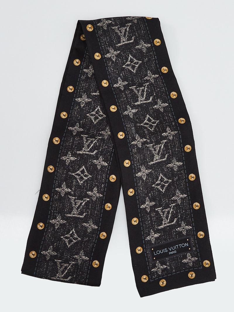 Louis Vuitton Dark Grey Silk New Denim Bandeau Scarf - Yoogi's Closet