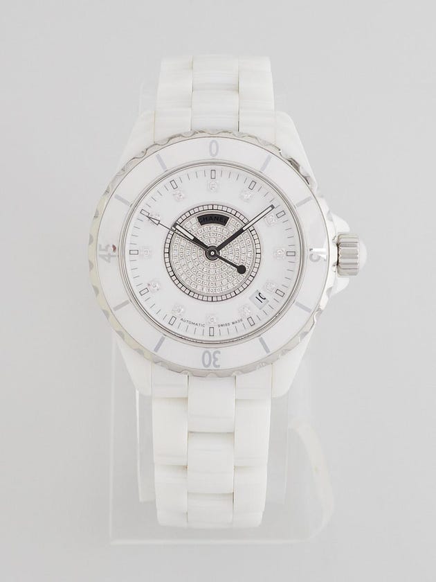 Chanel White J12 Ceramic and Diamond 38mm Automatic Watch H1759