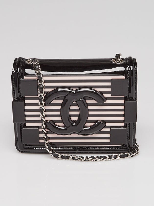 Chanel Black/Pink Striped Plexiglas and Leather East/West Boy Brick Mini Flap Bag