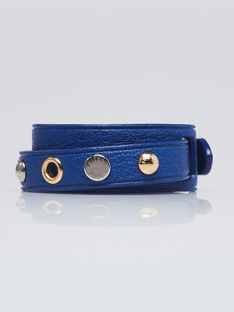 Louis Vuitton LV Clic It Bracelet Blue Leather & Metal. Size 17