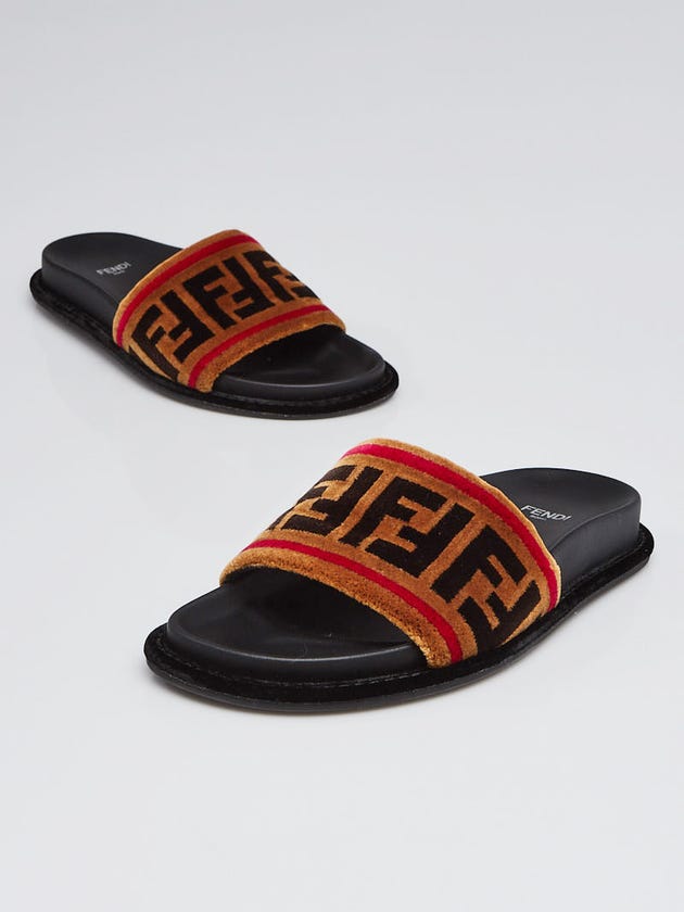 Fendi Brown Velvet Slide Sandals Size 3.5/34