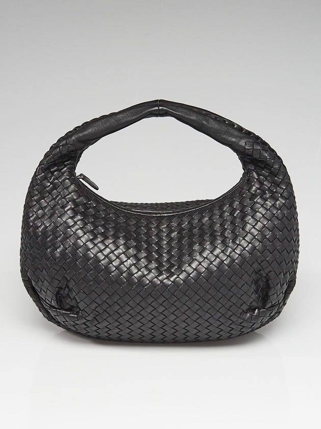 Bottega Veneta Black Intrecciato Woven Nappa Leather Medium Belly Veneta Hobo Bag
