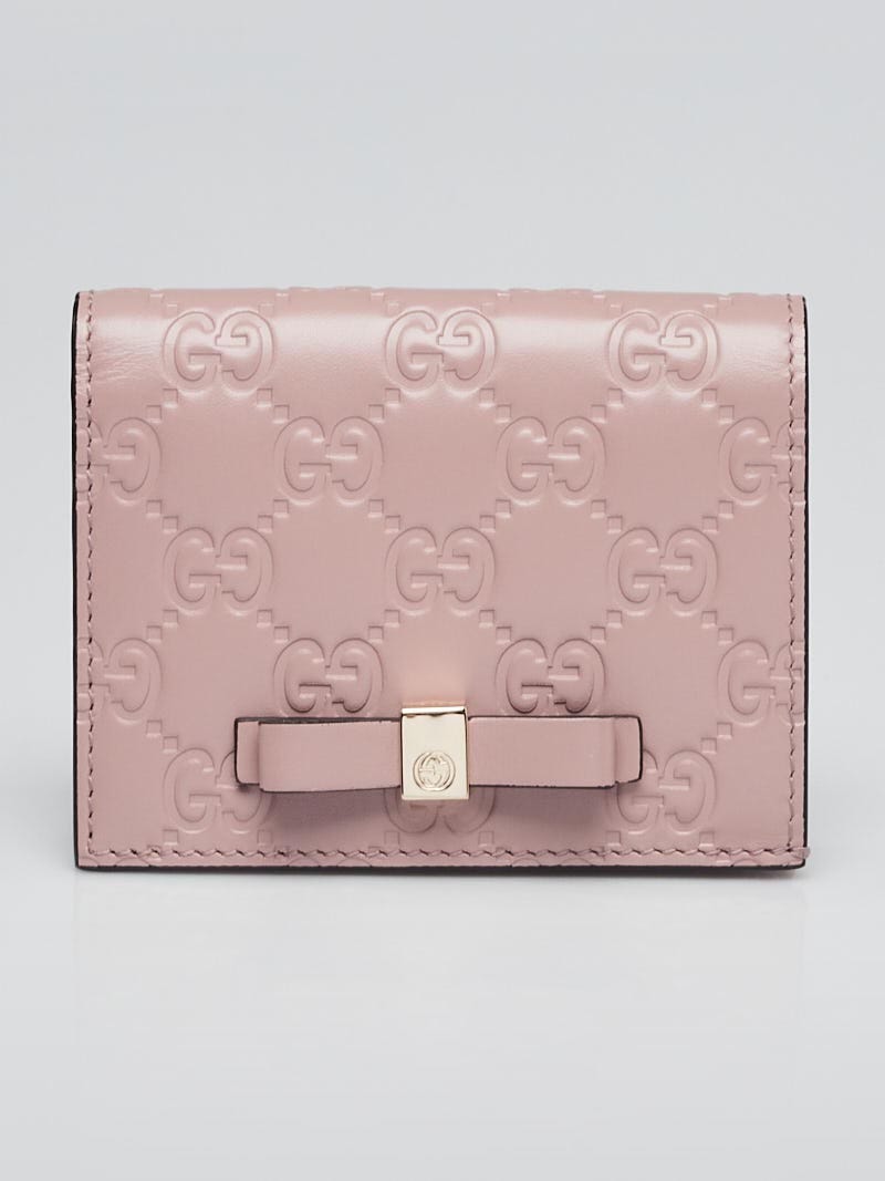 Gucci Light Pink Guccissima Leather Bow Card Case