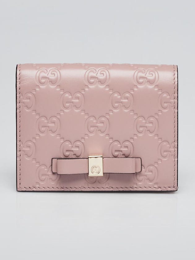 Gucci Light Pink Guccissima Leather Bow Card Case