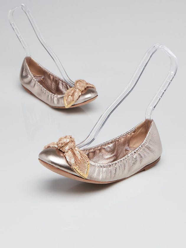 Louis Vuitton Rose Gold Leather Sequin Bow Amulet Ballerina Flats Size 7/37.5
