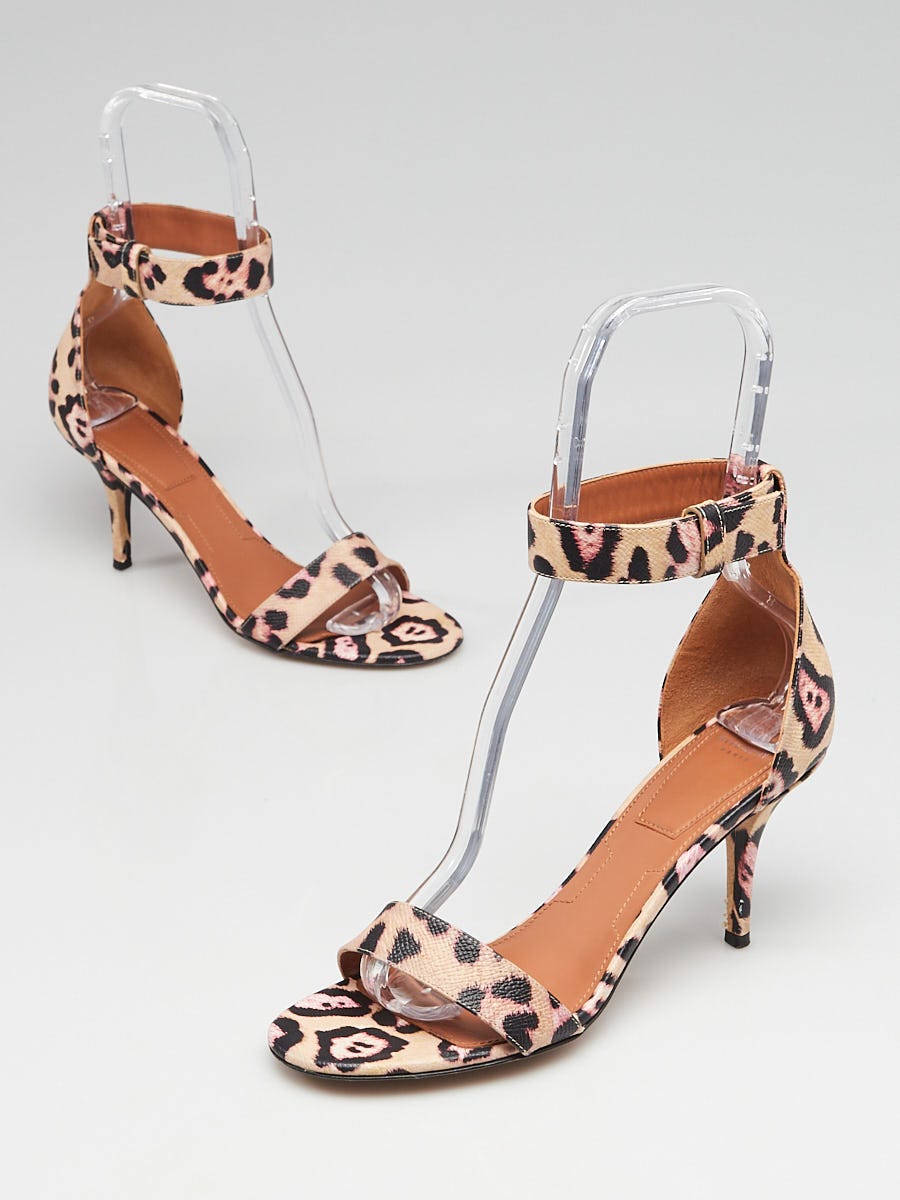 Givenchy Pink/Beige Animal Print Leather Ankle Wrap Sandals Size 8/38.5