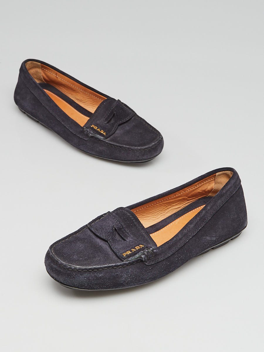 Prada Black Suede Leather Penny Loafers Size 5/ - Yoogi's Closet