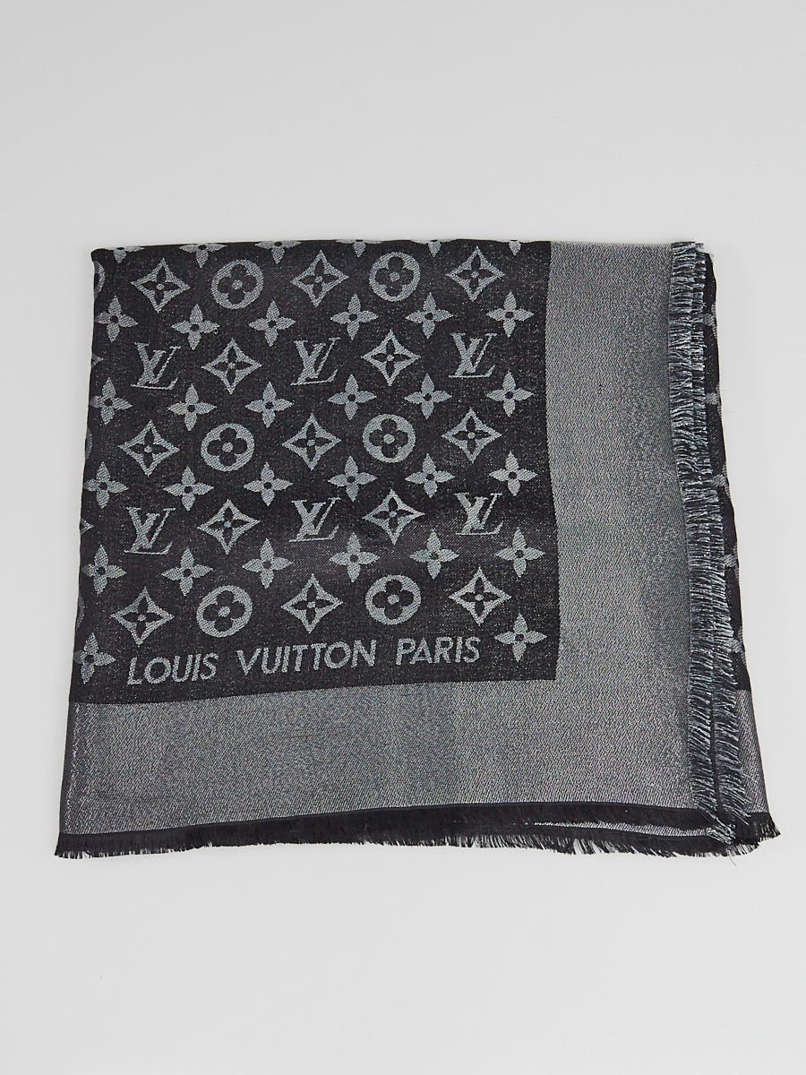 Louis Vuitton Black Monogram Silk Blend Shine Shawl Scarf - Yoogi's Closet