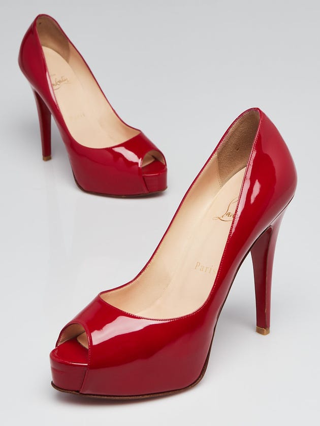 Christian Louboutin Red Patent Leather New Very Prive 120 Peep Toe Pumps Size 6/36.5