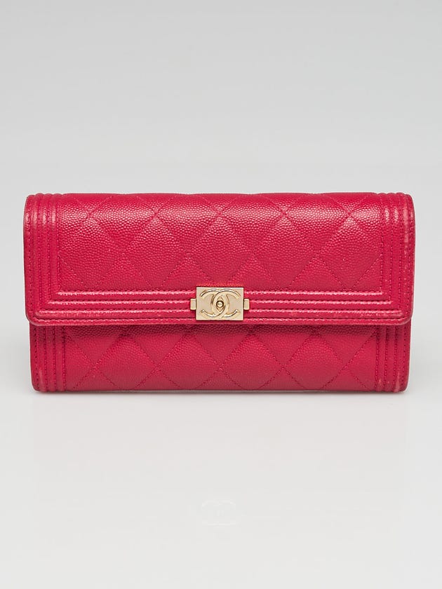 Chanel Pink Quilted Caviar Leather Boy L Flap Wallet
