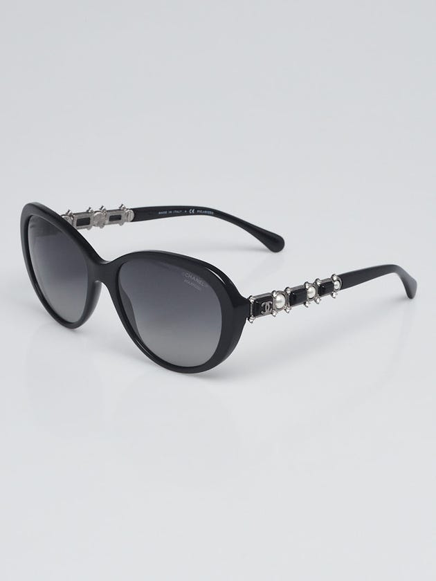 Chanel Black Acetate Cat Eye Frame Bijou Pearl Sunglasses-5337