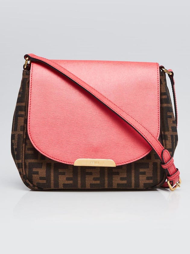 Fendi Pink Leather and Tobacco Zucca Print Canvas Messenger Bag 8BT214