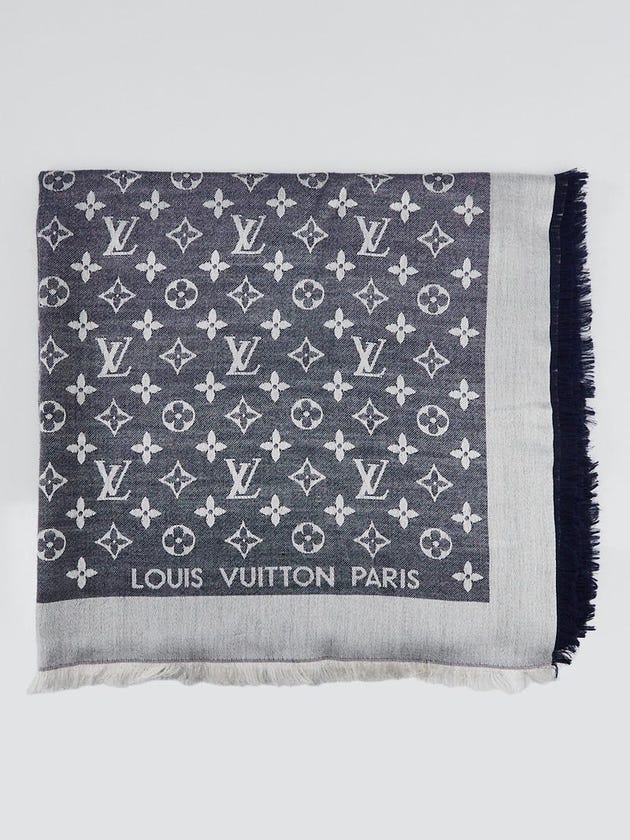 Louis Vuitton Blue Monogram Denim Silk/Wool Shawl Scarf