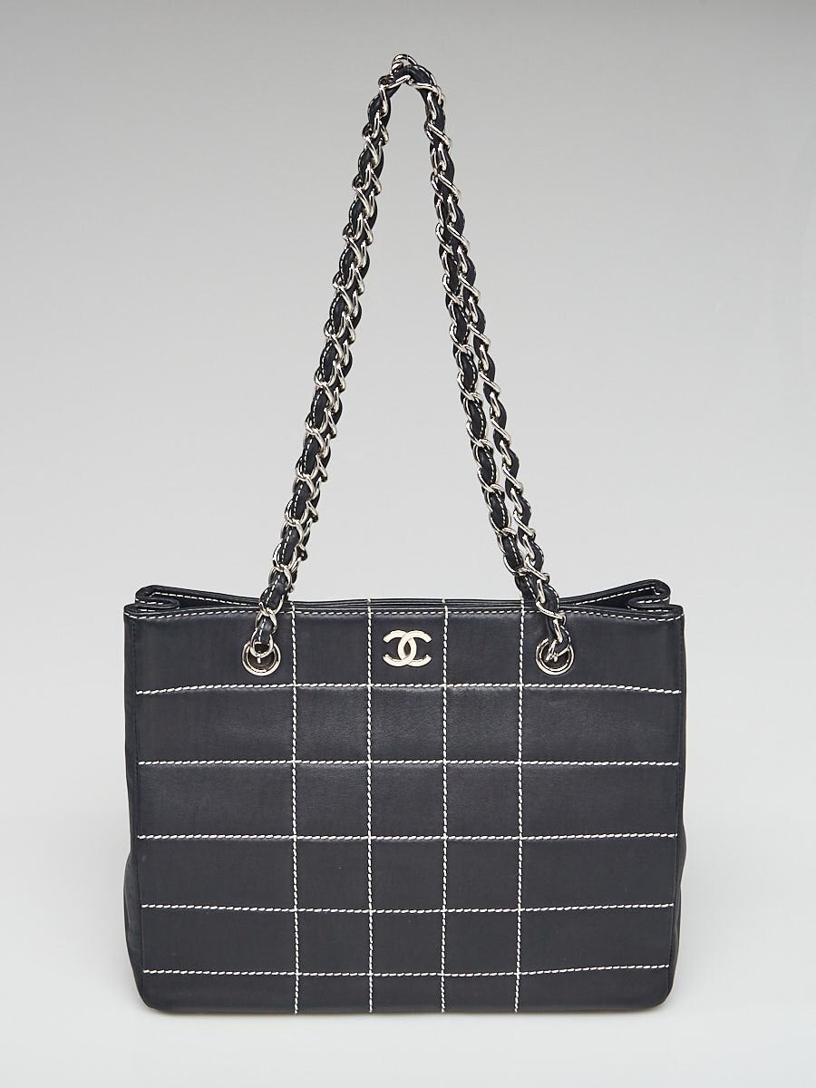 Chanel Navy Blue Square Stitch Quilted Leather CC Shopping Tote
