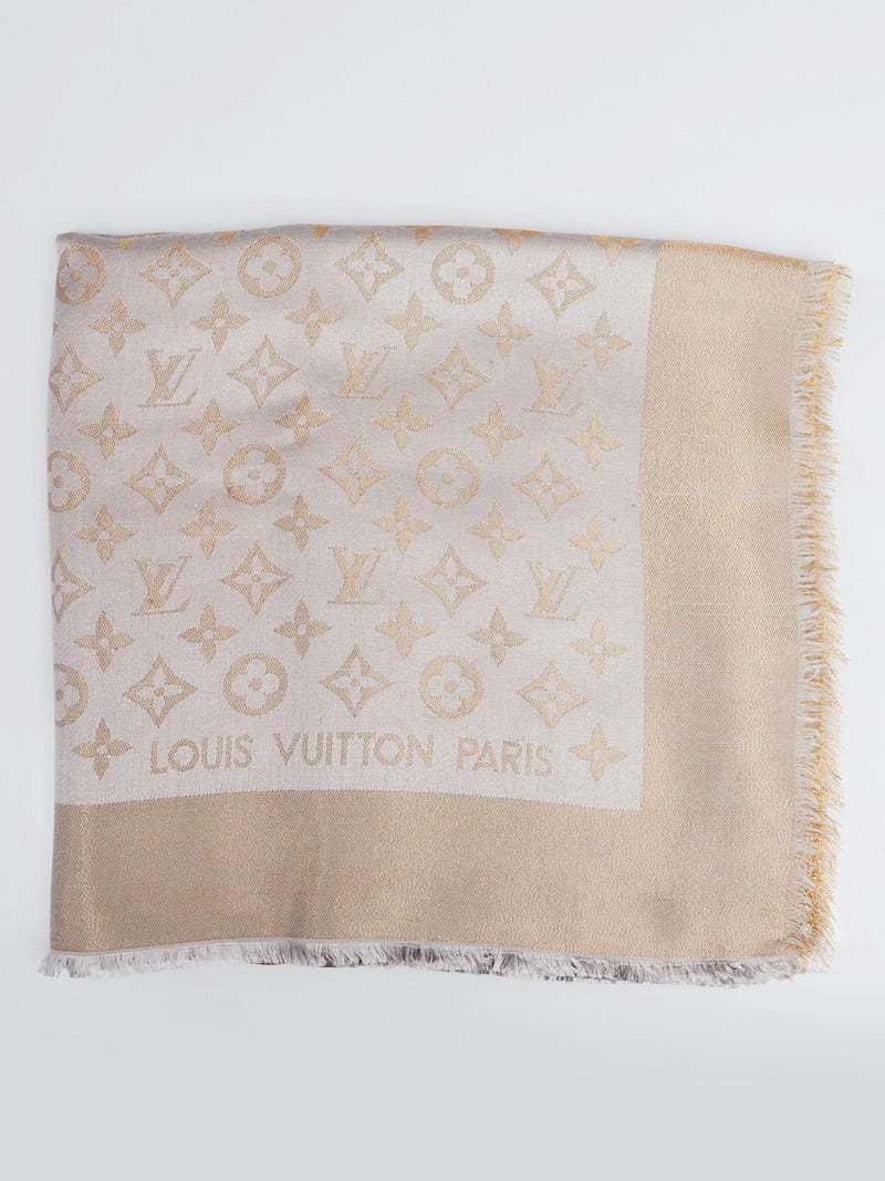 Louis Vuitton, Accessories, Louis Vuitton Monogram Grey Beige Silk Wool Shine  Shawl