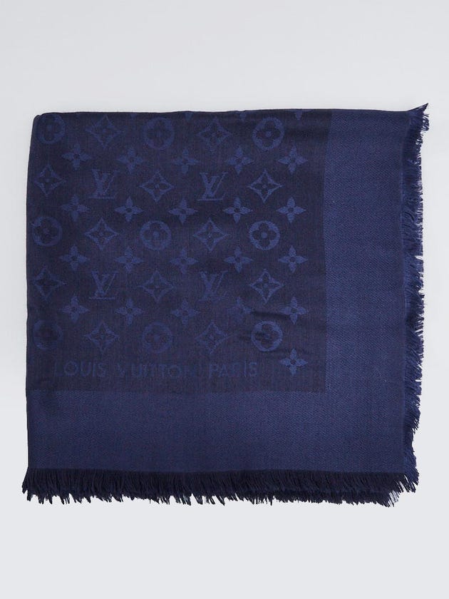 Louis Vuitton Blue Monogram Silk/Wool Shawl Scarf