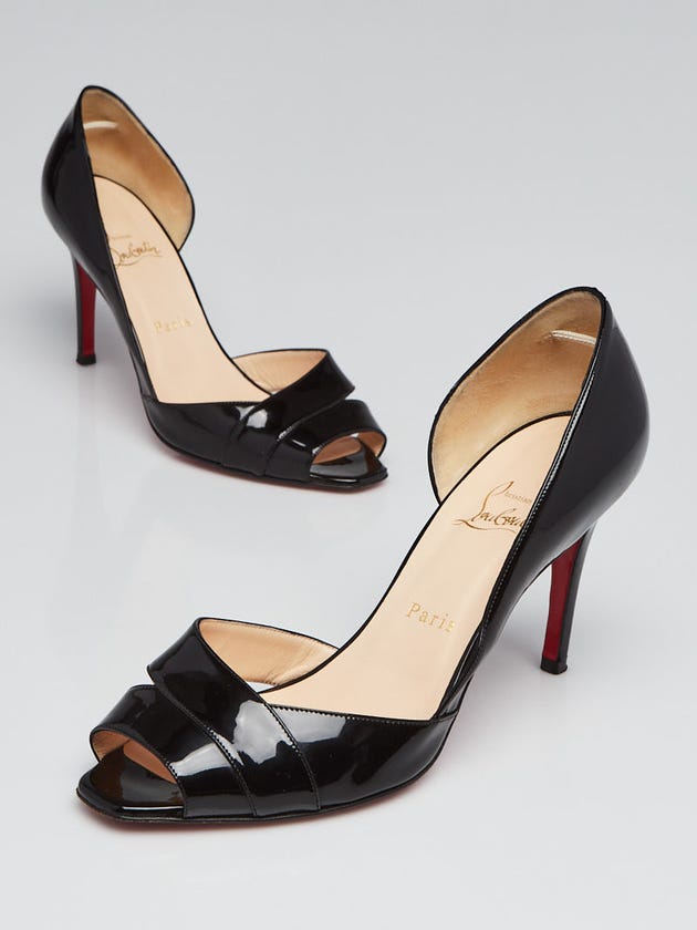 Christian Louboutin Black Patent Leather Open Toe Heels Size 8.5/39