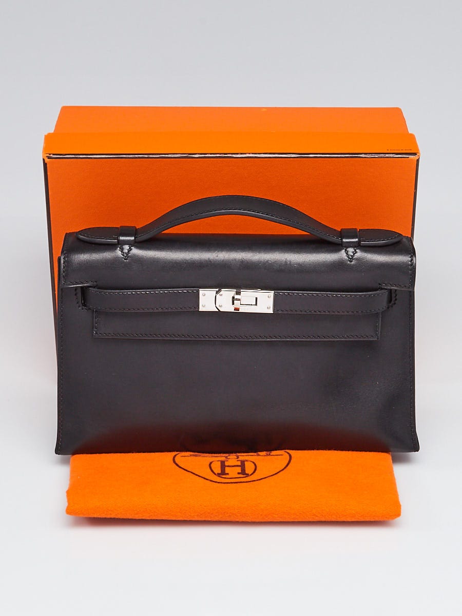 Hermes Black Box Leather Palladium Plated Kelly Pochette Bag - Yoogi's  Closet