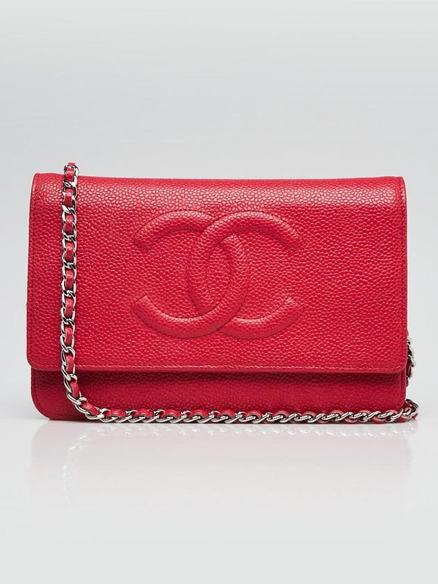 Chanel Red Caviar Leather Timeless WOC Clutch Bag