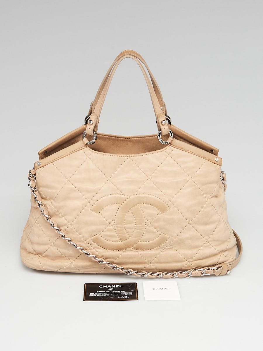 Chanel Beige Quilted Iridescent Calfskin Leather Small Sea Hit Tote Bag -  Yoogi's Closet