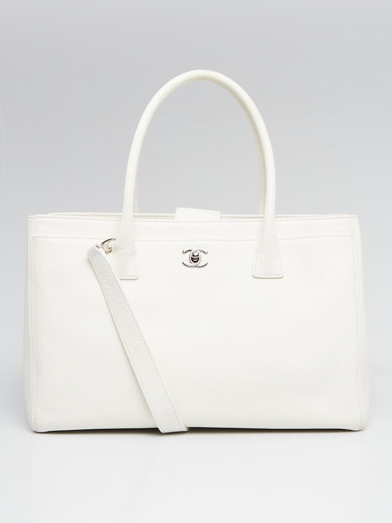 Chanel White Pebbled Leather Cerf Tote Bag - Yoogi's Closet