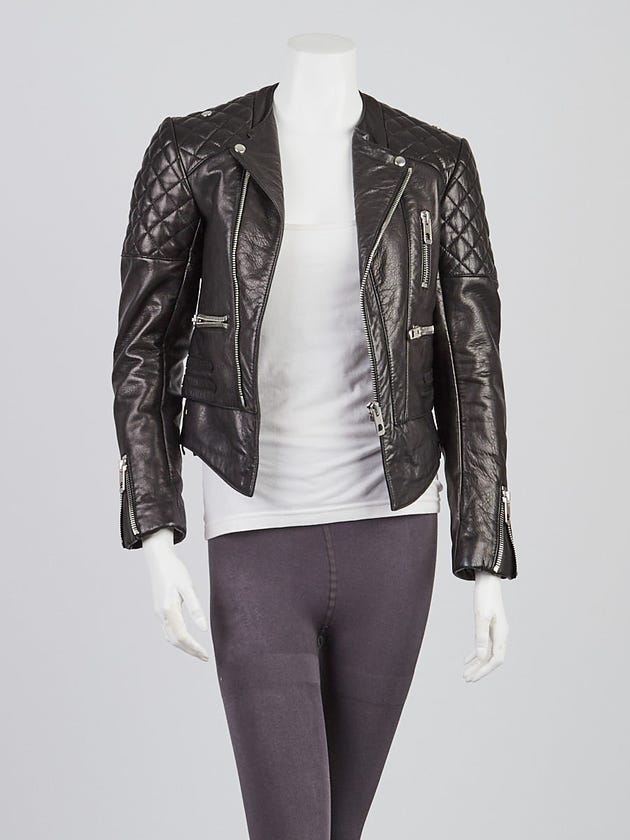 Balenciaga Black Quilted Lambskin Leather Biker Jacket Size 2/34