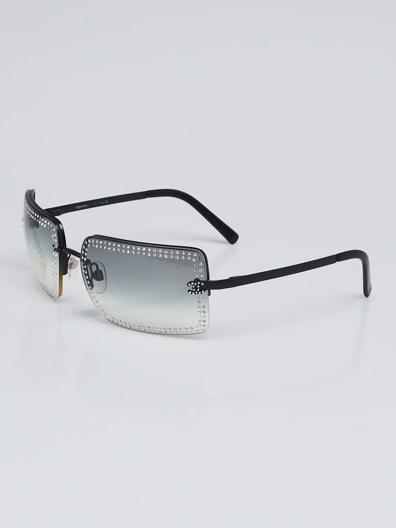 Chanel Gunmetal Swarovski Crystal Rimmed Sunglasses 4105-B