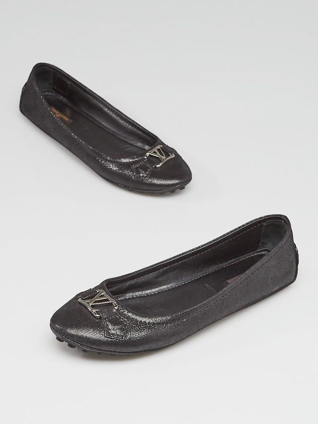 Louis Vuitton Black Metallic Fabric Oxford Ballerina Flats Size 9/39.5