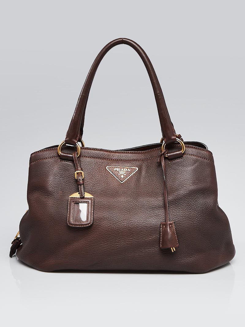 Prada Brown Cervo Leather Small Crossbody Bag - Yoogi's Closet