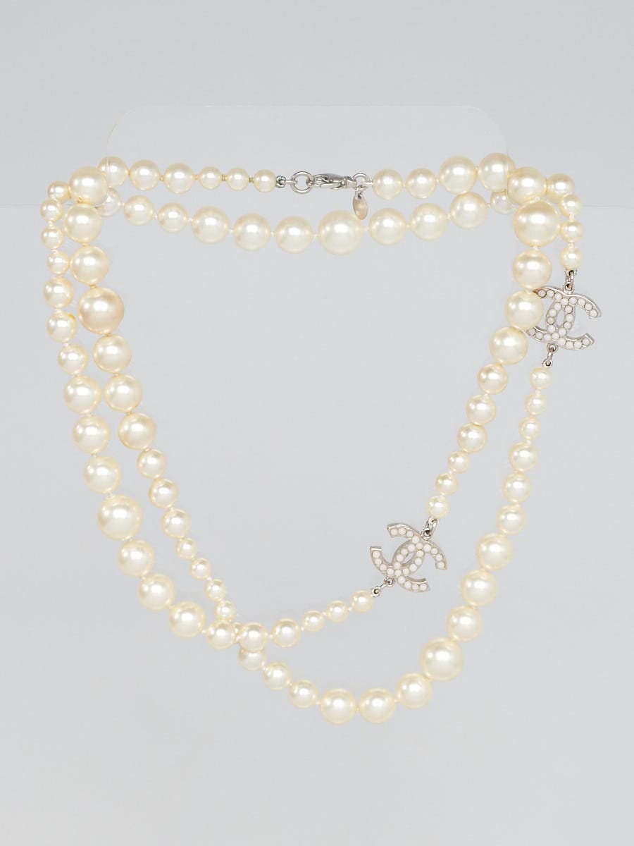 Chanel White Faux Pearl Double CC 