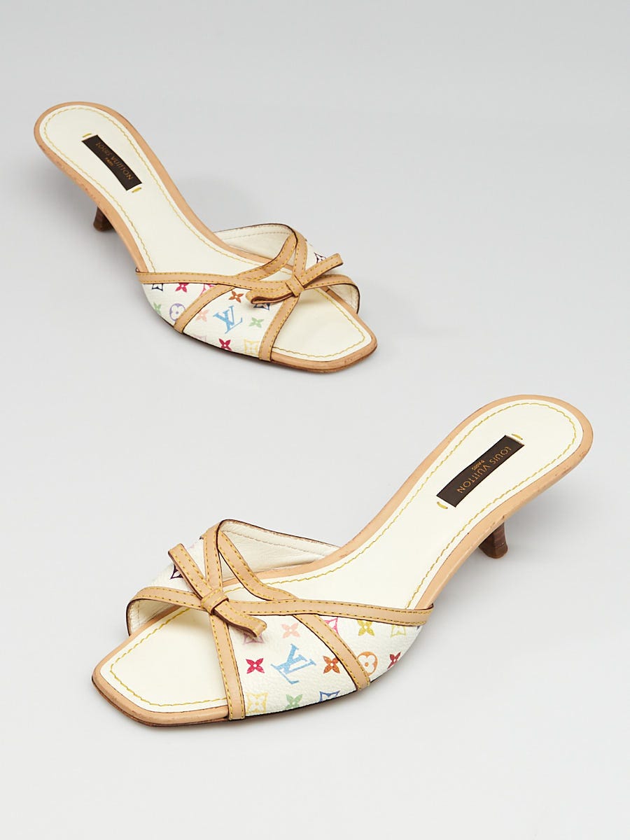 Louis Vuitton White Monogram Multicolore Kitten Heel Sandals Size 6/36.5 -  Yoogi's Closet