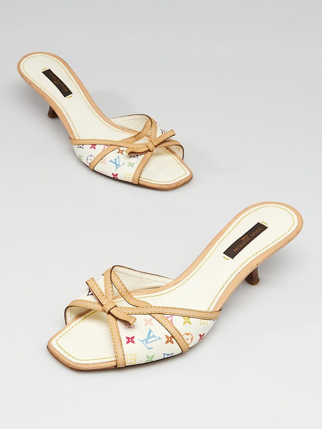 Louis Vuitton White Monogram Multicolore Kitten Heel Sandals Size 6/36.5