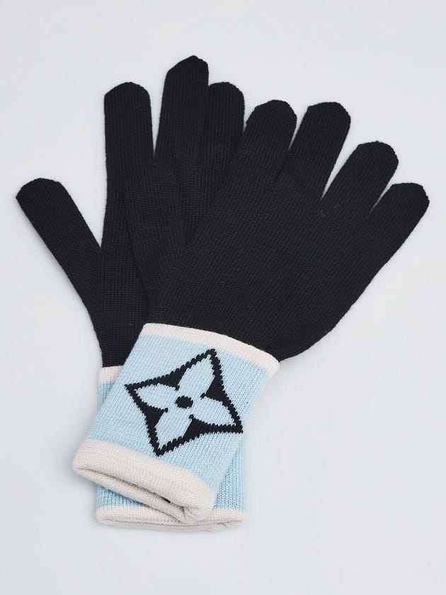 Louis Vuitton Blue/Black Wool Flowering Gants Gloves