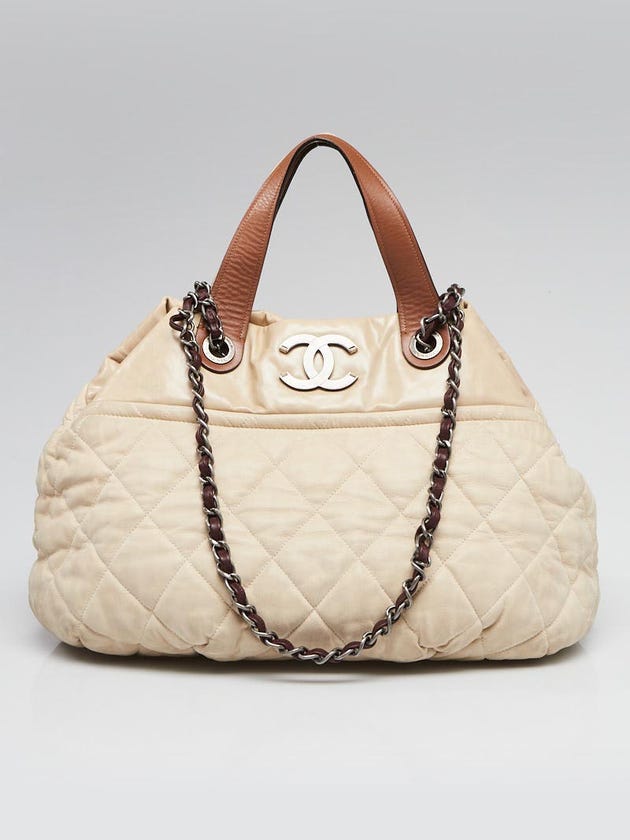 Chanel Ecru Quilted Iridescent Calfskin Leather In-the-Mix Large Tote Bag