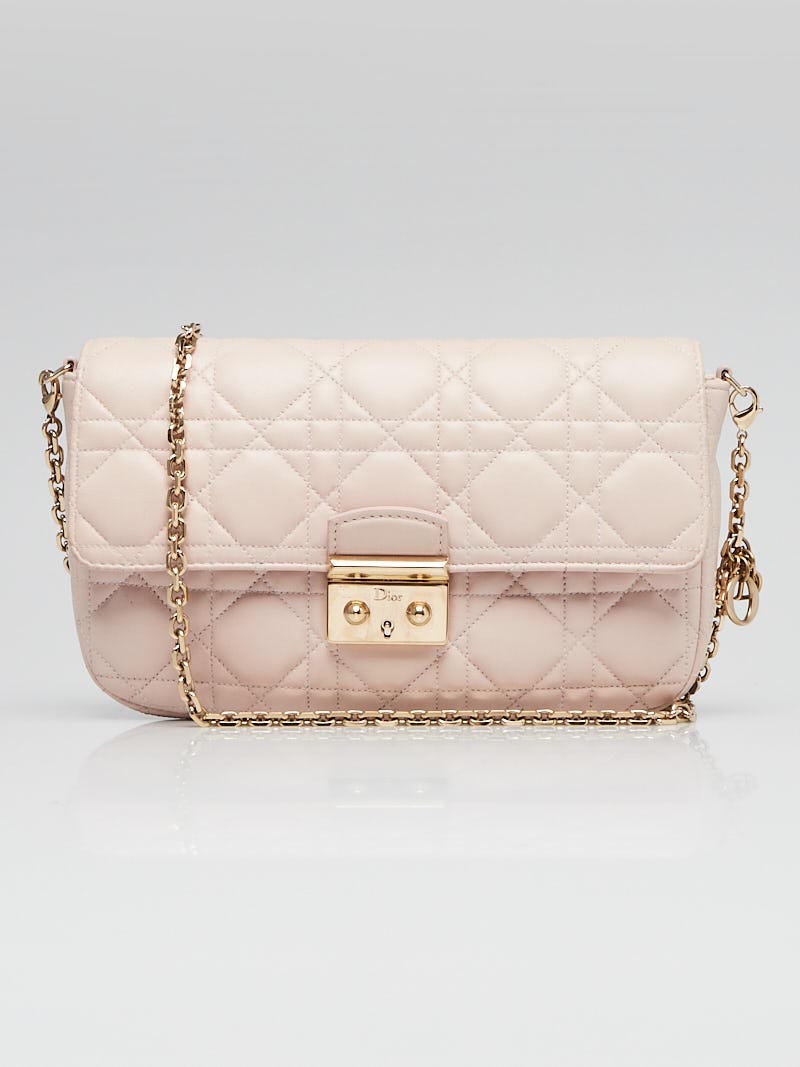 Christian Dior Pale Pink Cannage Quilted Lambskin Leather Miss Dior Promenade Pouch Clutch Bag Yoogi s Closet