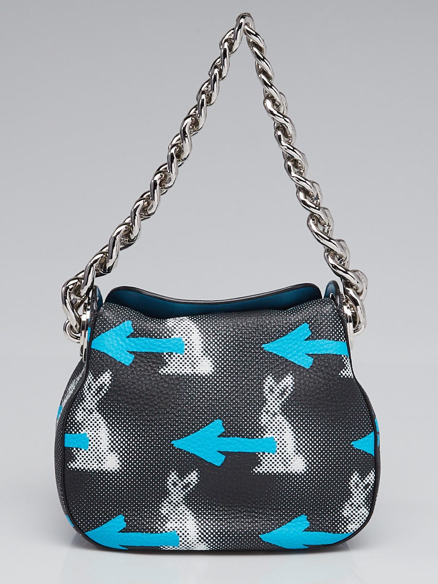 Prada Black/Blue Rabbit Print Vitello Daino Leather Top