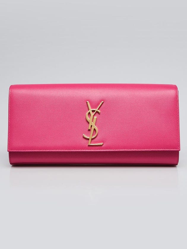 Yves Saint Laurent Pink Grained Leather Cassandre Clutch Bag