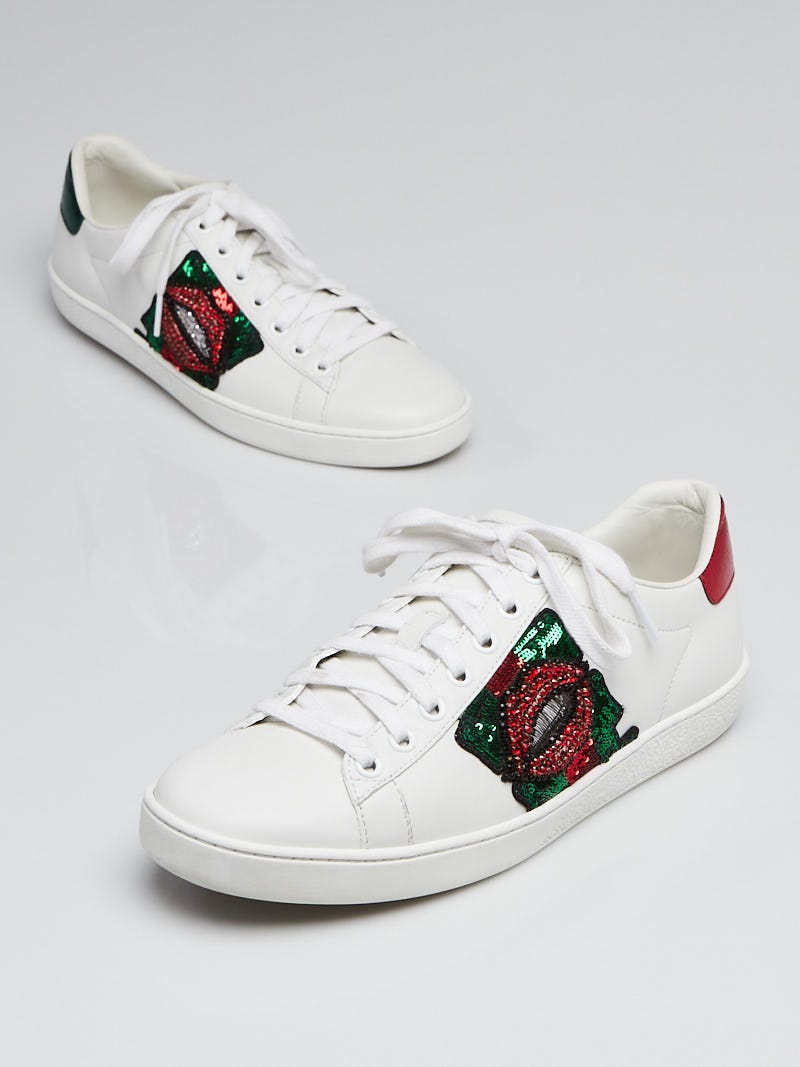 Gucci White Leather Ace Embroidered Sneakers Size 7/37.5