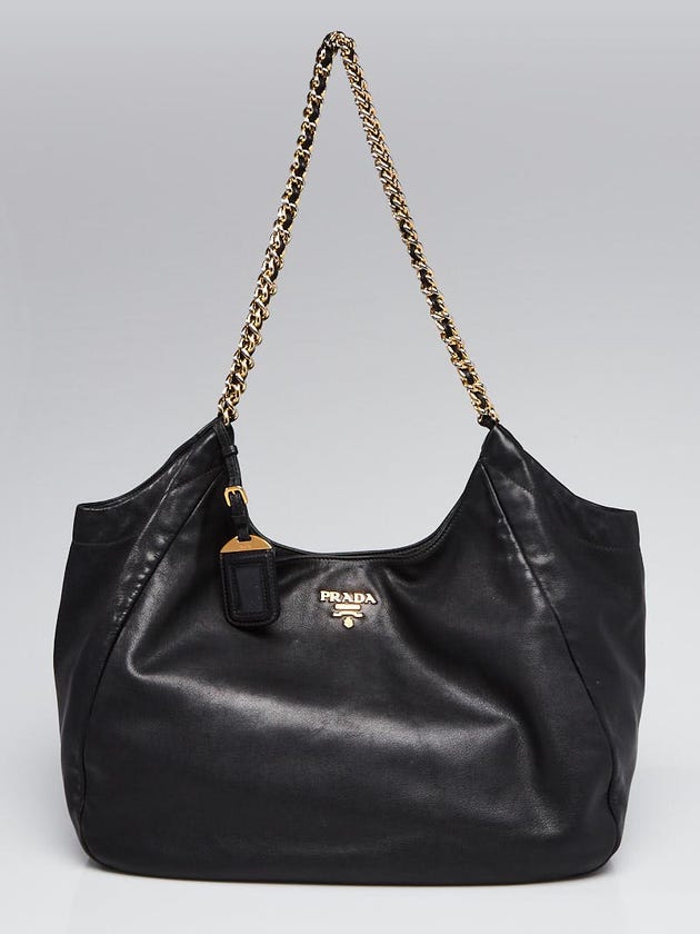 Prada Black Soft Calfskin Leather Chain Tote Bag BR4826